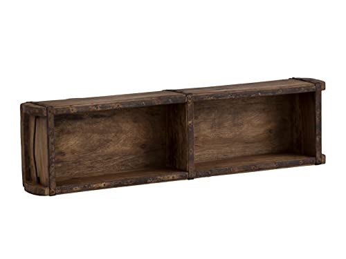 Woodkings® Wandregal Ziegelform 2er Altholz Wandderoration Aufbewahrungsbox Backsteinform rustikal mit Metallbeschlägen Holzbox Wandboard Shabby Geschenkidee Regal Gewürzregal von Woodkings