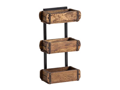 Woodkings® Wandregal Ziegelform 3er Altholz Metall Wandderoration Aufbewahrungsbox Backsteinform rustikal mit Metallbeschlägen Holzbox Wandboard Shabby Geschenkidee Regal Gewürzregal von Woodkings