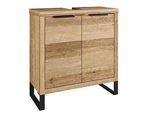 Woodkings Sydney Waschbeckenunterschrank I schmaler Badschrank BxHxT: 56x60x25 cm I Badmöbel aus Massivholz Wildeiche I Kleiner Waschtischunterschrank für Badezimmer oder Gäste WC von Woodkings