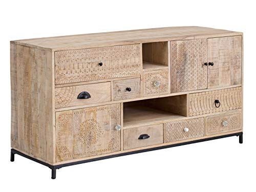 Woodkings® Waschtisch Laos Mango Holz rustikal geschnitzt Waschtischunterschrank Doppelwaschtisch Badmöbel Badezimmer Möbel Unterschrank Badschrank von Woodkings