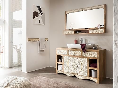 Woodkings Badmöbel Set Delhi I rustikale Badezimmermöbel inkl. Waschtisch 130x50cm I Unterschrank und Spiegel 130x75 cm I Mangoholz Massivholz I Hochwertig & Stilvoll von Woodkings