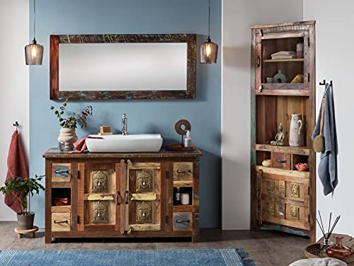 Woodkings Badset Sumana I Waschtisch mit Spiegel 130cm aus massivem Altholz I rustikale Echtholz Badmöbel für Badezimmer I Doppelwaschtisch asiatisch Buddha Woodkings Badset Sumana I Waschtisch mit Spiegel 130cm aus massivem Altholz I rustikale Echtholz Badmöbel für Badezimmer I Doppelwaschtisch asiatisch Buddha von Woodkings
