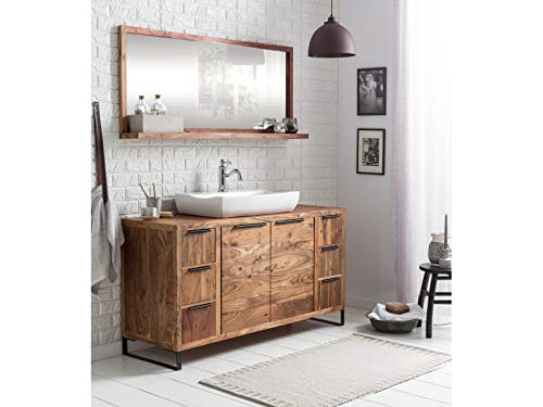 Woodkings Badset Sydney 2teilig, Waschtisch 138x45 mit Spiegel, Echtholz Akazie, Waschtischunterschrank Badmöbel Badezimmer Möbel Holz Unterschrank Badschrank von Woodkings