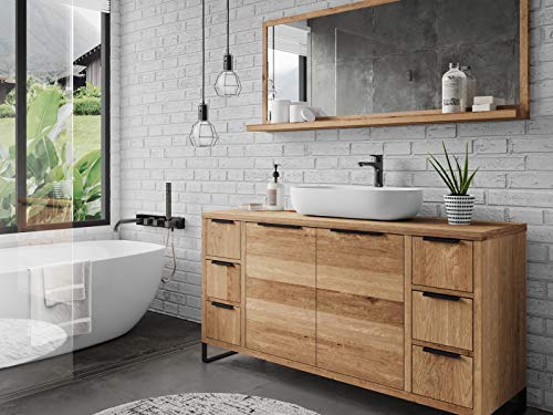 Woodkings Badset Sydney 2teilig I Waschtisch 138cm mit Spiegel I Echtholz Wildeiche I Waschtischunterschrank Badmöbel Badezimmer Möbel Holz Unterschrank Badschrank Badmöbel von Woodkings