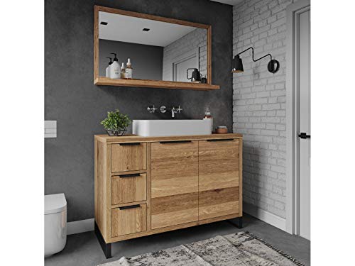 Woodkings Badset Sydney I 2teilig, Waschtisch mit Spiegel 105x45 I Wildeiche hell - Echtholz I Waschtischunterschrank Badmöbel für Badezimmer I Holz Unterschrank Badschrank mit Stauraum Woodkings Badset Sydney I 2teilig, Waschtisch mit Spiegel 105x45 I Wildeiche hell - Echtholz I Waschtischunterschrank Badmöbel für Badezimmer I Holz Unterschrank Badschrank mit Stauraum von Woodkings