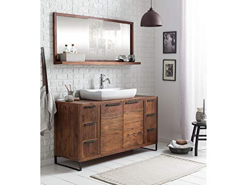 Woodkings Badset Sydney I 2teilig, Waschtisch mit Spiegel 138x45 I Akazie dunkel Echtholz I Waschtischunterschrank Badmöbel für Badezimmer I Holz Unterschrank Badschrank von Woodkings