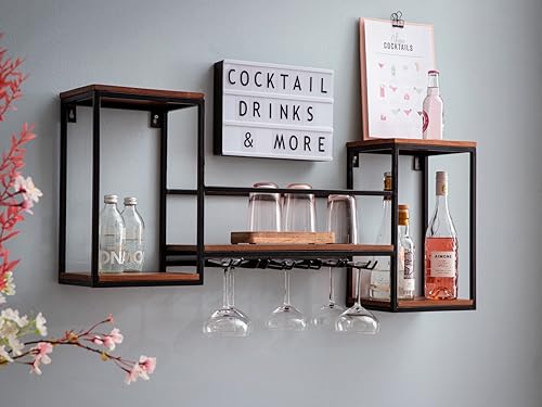 Woodkings Bar - Wandregal ARO mit Weinglashalter I Metall-Holz-Mix I 100x41x20 cm I 5 Ablagen I Wandbefestigung I Aufgebaut Woodkings Bar - Wandregal ARO mit Weinglashalter I Metall-Holz-Mix I 100x41x20 cm I 5 Ablagen I Wandbefestigung I Aufgebaut von Woodkings