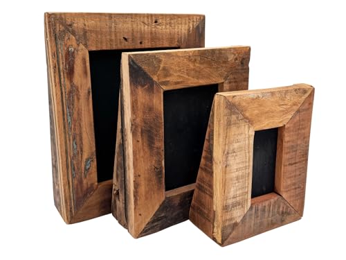 Woodkings Bilderrahmen-Set Sumatra | 3er-Set Holzrahmen Altholz | Deko für Wohnzimmer Regal Kommode | Rustikaler Vintage-Look von Woodkings