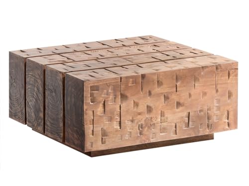 Woodkings Couchtisch Otara | Rustikaler Wohnzimmertisch I massiver Sofatisch 70x70 aus Mangoholz im Balken Design von Woodkings