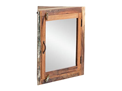 Woodkings Eck Spiegelschrank Sumana 65x65x30cm I Massivholz recycelt, Wandspiegel für Badezimmer I rustikaler Eckschrank Hängeschrank von Woodkings