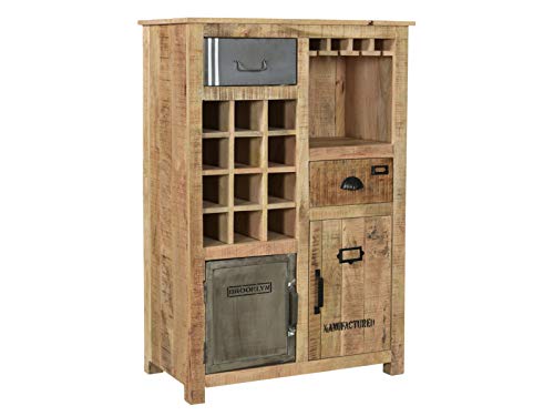 Woodkings Highboard Pune I rustikale Hochkommode 80x120x43 cm für Esszimmer oder Wohnzimmer I Kommode mit Weinregal aus Mango Holz I Weinschrank Holz-Metall Mix von Woodkings