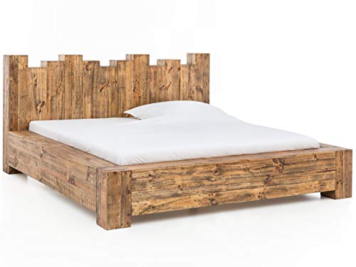 Woodkings Holzbett 180x200 Kingsburgh massives Doppelbett recycelte Pinie rustikal Schlafzimmer Massivholz Design Ehebett Balkenbett Naturmöbel Echtholzmöbel günstig von Woodkings