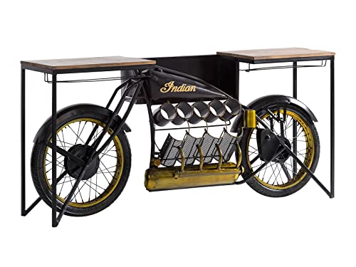 Woodkings Motorrad Bar Indian Black I Hausbar I Konsolentisch mit Flaschenregal I Bartisch I Tresen Motorbike I Theke I Buffettisch I Weinregal von Woodkings