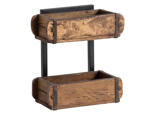 Woodkings Wandregal Ziegelform 2er Altholz Metall Wandderoration Aufbewahrungsbox Backsteinform rustikal mit Metallbeschlägen Holzbox Wandboard Shabby Geschenkidee Regal Gewürzregal von Woodkings