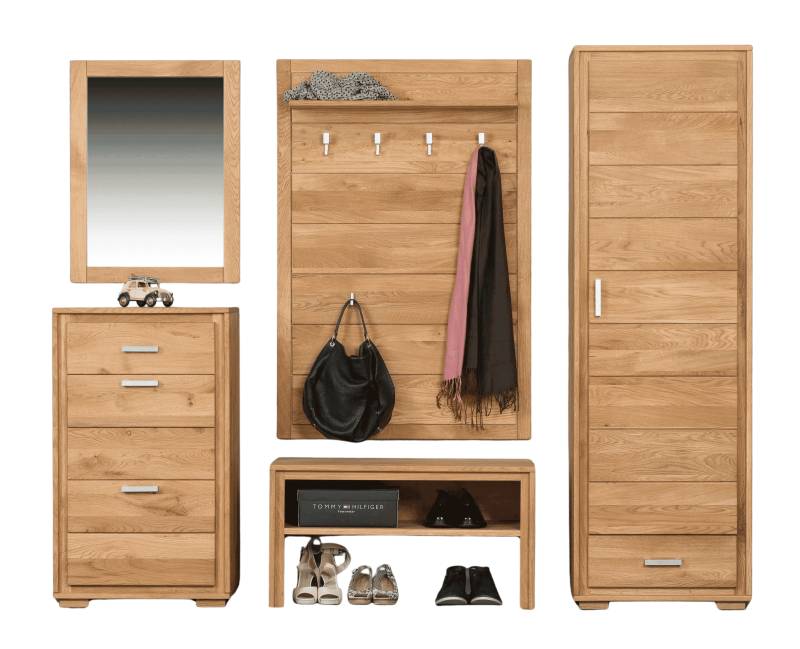 Garderoben Set Basel III Wildeiche Massivholz geölt 5-teilig von Woodline