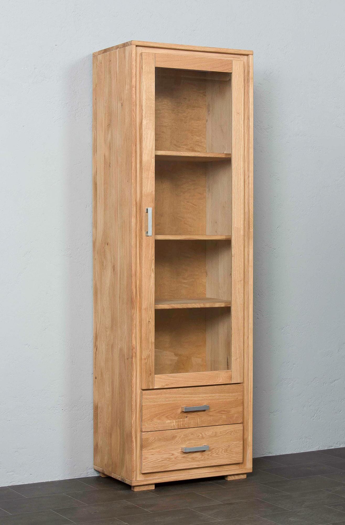 Vitrine Basel 1-türig rechts - Wildeiche Massivholz geölt von Woodline