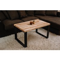 Holztisch, Stilvoller Couchtisch, Laptoptisch, Einzigartige Möbel, Designer-Couchtisch, Wohndekor, Holzoberteil-Metall-U-Form-Beine von WoodlyGift