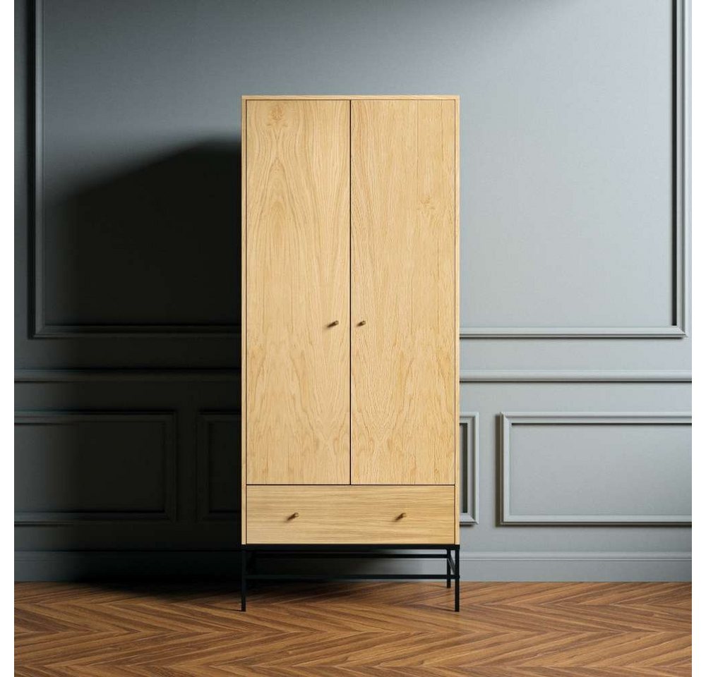 Woodman Kleiderschrank Flora Holzfurnier aus Eiche, Fußrahmen aus Metall, Breite 80 cm von Woodman