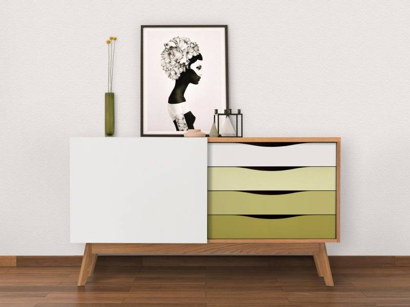 Woodman Sideboard Hilla, Breite 130 cm, im angesagten skandinavischen Look, Fußrahmen aus Eiche von Woodman