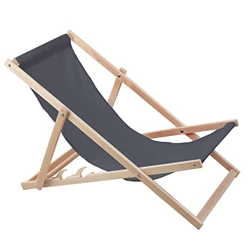 Woodok Liegestuhl aus Buchenholz für Garten, Strand, Balkon und Terrasse Strandstuhl Sonnenliege Gartenliege Klappbar (Grau) von Woodok