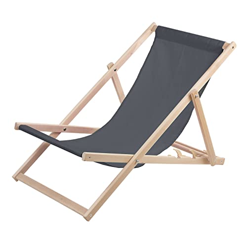Woodok Liegestuhl aus Buchholz Strandstuhl Sonnenliege Gartenliege für Strand, Garten, Balkon und Terrasse Liege Klappbar (Grau) von Woodok