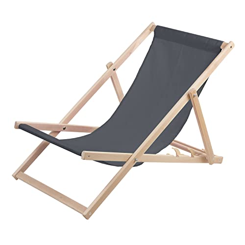 WOODOK Liegestuhl aus Buchholz Strandstuhl Sonnenliege Gartenliege für Strand, Garten, Balkon und Terrasse Liege Klappbar (Grau) von WOODOK