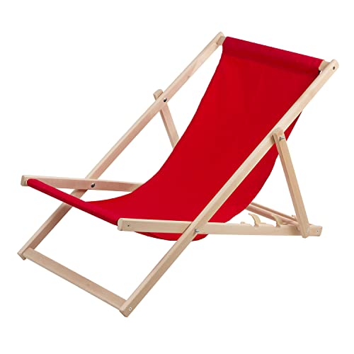Woodok Liegestuhl aus Buchholz Strandstuhl Sonnenliege Gartenliege für Strand, Garten, Balkon und Terrasse Liege Klappbar (Rot) von Woodok