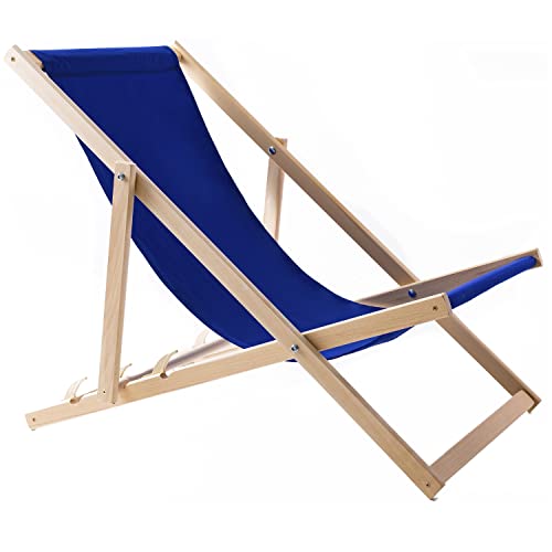 Woodok Liegestuhl aus Buchholz Strandstuhl Sonnenliege Gartenliege für Strand, Garten, Balkon und Terrasse Liege Klappbar bis 120kg (Blau) von Woodok