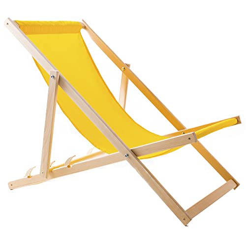 Woodok Liegestuhl aus Buchholz Strandstuhl Sonnenliege Gartenliege für Strand, Garten, Balkon und Terrasse Liege Klappbar bis 120kg (Gelb) von Woodok