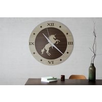 Einhorn Holz Wanduhr, Pferd Wanduhr, Geheimnisvolle Pferde Wanduhr, Einhorn Stute Wanddekoration, Einhorn Horn Home Clock, Überbett Deko von Woodpedia