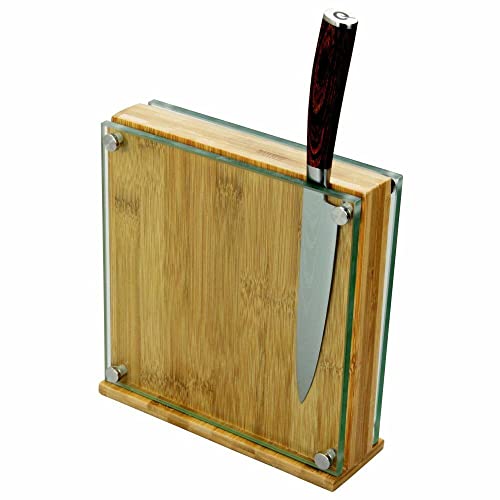 Woodquail Medium Bambus & Glas Magnet Messerblock Unbestückt für Messer und Haushaltshelfer (8-10 Messer) von Woodquail