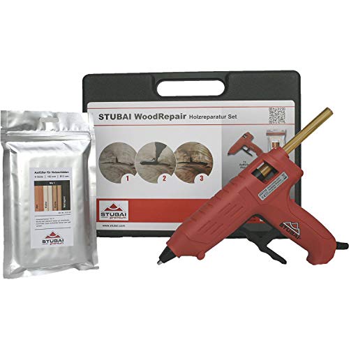 STUBAI WoodRepair Holzreparatur Satz BASIC mit Astfüller-Pistole 80W & Kompaktbeutel Mix 1 von STUBAI