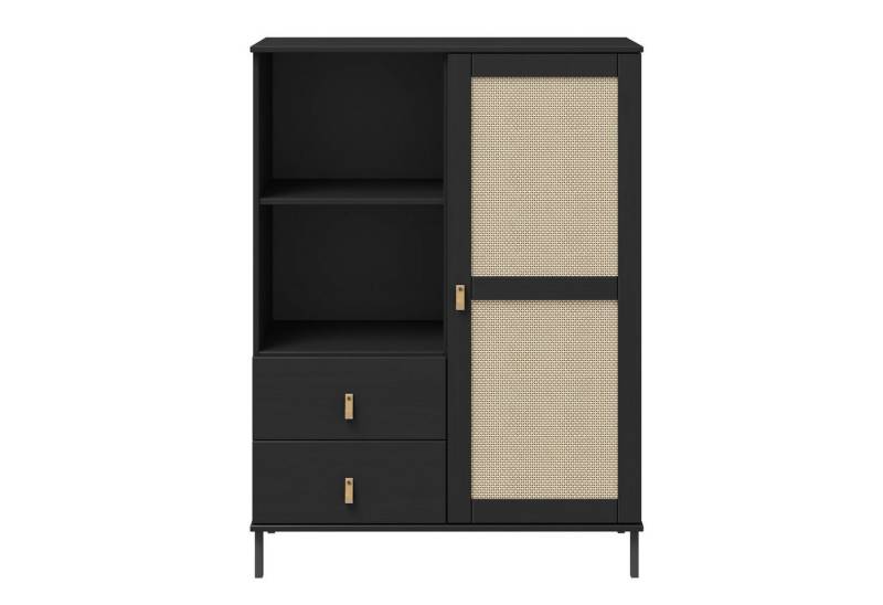 Woodroom Highboard Moderner Schrank Valencia, Wohnzimmerschrank aus Kiefer,schwarz,100x136x40cm von Woodroom