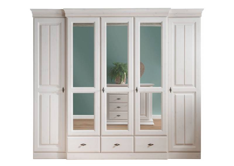 Woodroom Kleiderschrank Esch Kiefer massiv weiß gewachst, 5-türig von Woodroom