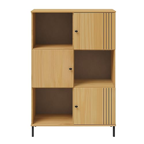 Woodroom Sevilla Massives Bücherregal eichefarbig lackiert Kiefer massiv 3 offene Fächer 3 Türen Regal Bücherschrank Wohnzimmerschrank Woodroom Sevilla Massives Bücherregal eichefarbig lackiert Kiefer massiv 3 offene Fächer 3 Türen Regal Bücherschrank Wohnzimmerschrank von Woodroom
