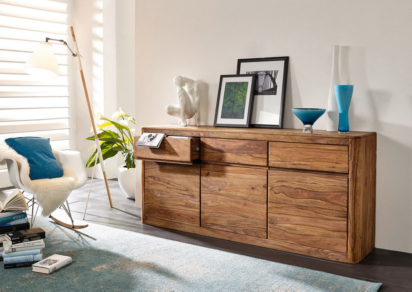 Woodroom Sideboard Mau, Sheesham gebeizt von Woodroom