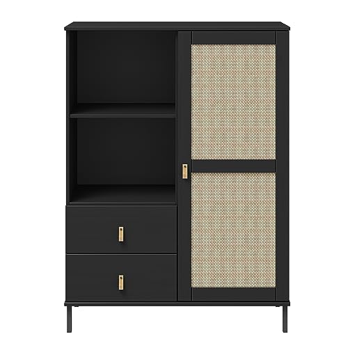 Woodroom Valencia - Highboard Kiefer massiv lackiert 100x136x40 cm Sideboard Kommode Schrank schwarz von Woodroom