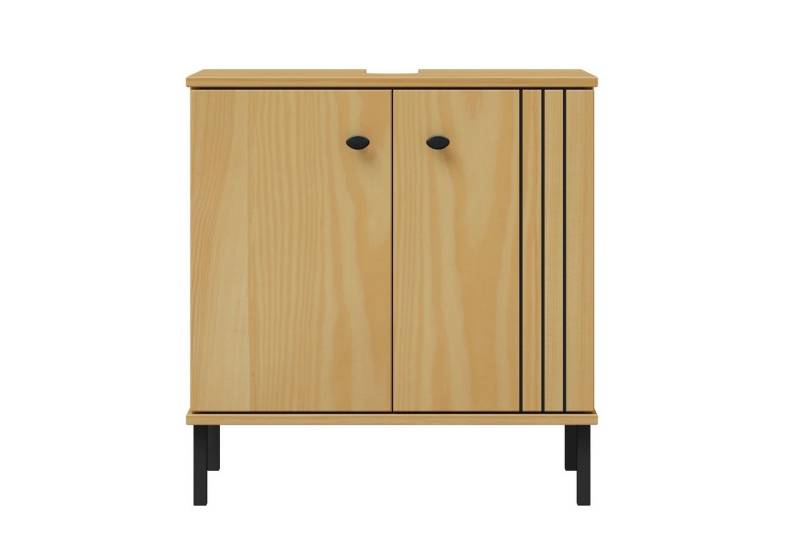 Woodroom Waschbeckenunterschrank Eleganter Massivholzschrank Sevilla Badezimmerschrank aus Kiefer eichefarbig lackiert 62x65x40cm, Badmöbel von Woodroom