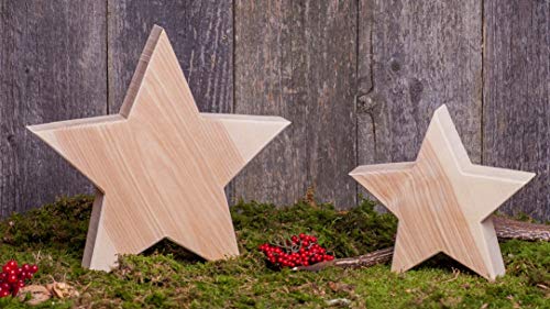 WOODS 2er Set Holzstern Esche - Dekoration aus Holz handgefertigt in Bayern I Holzsterne zum hinstellen - gemütliche Advent & Weihnachtsdeko für Fenster & Co I Holzstern groß 1x 20 cm und 1x 30 cm von WOODS