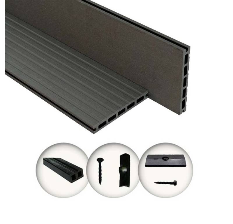Woodstore24 Terrassendielen WPC / BPC Komplettset WoodoBasic (20 x 145 mm, 2,4 m lang) anthrazit von Woodstore24