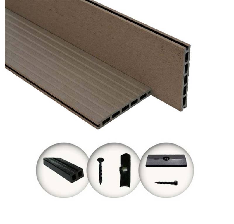 Woodstore24 Terrassendielen WPC / BPC Komplettset WoodoBasic (20 x 145 mm, 2,4 m lang) braun von Woodstore24
