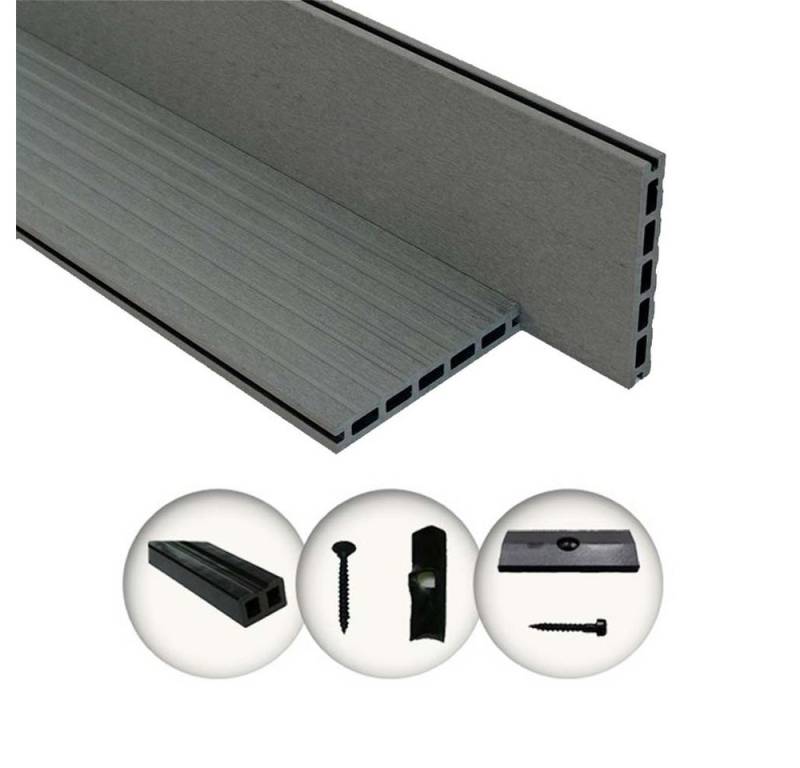 Woodstore24 Terrassendielen WPC / BPC Komplettset WoodoBasic (20 x 145 mm, 2,4 m lang) grau von Woodstore24