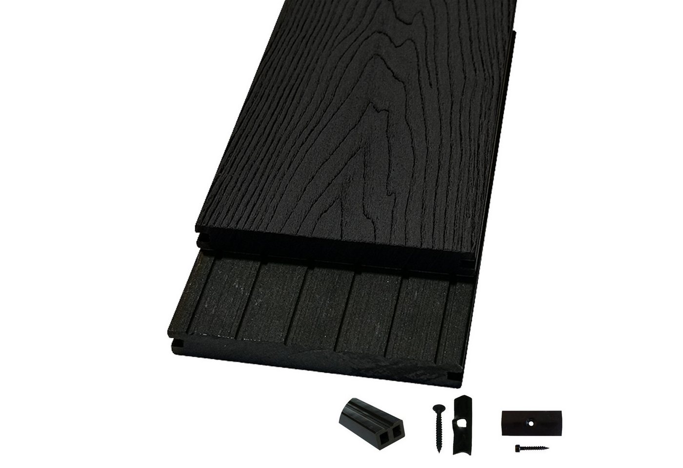 Woodstore24 Terrassendielen WoodoMalta WPC Massivdiele in 3D-Holzoptik für Terrasse & Balkon, (anthrazit, 2,4m L x 14,6cm B x 1,8cm Stärke, Bodenbelag Komplettset mit Unterkonstruktion), Holzoptik, Klicksystem, Außenbereich, Gastronomie geeignet, wetterfest von Woodstore24