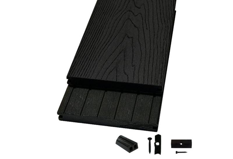 Woodstore24 Terrassendielen WoodoMalta WPC Massivdiele in 3D-Holzoptik für Terrasse & Balkon, (anthrazit, 2,4m L x 14,6cm B x 1,8cm Stärke, Bodenbelag Komplettset mit Unterkonstruktion), Holzoptik, Klicksystem, Außenbereich, Gastronomie geeignet, wetterfest von Woodstore24