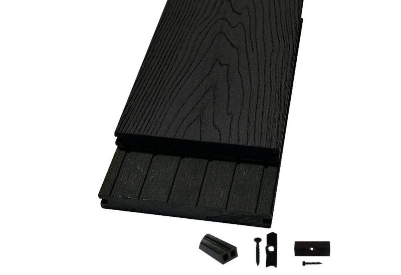 Woodstore24 Terrassendielen WoodoMalta WPC Massivdiele in Holzoptik für den Garten mit Clipsystem, (Bodenbelag Komplettset mit Unterkonstruktion, Clip-Befestigung, 2,4m L x 14,6cm B x 1,8cm Stärke, in grau, anthrazit & braun), Holzoptik, Klicksystem, Außenbereich, Gastronomie geeignet, wetterfest von Woodstore24
