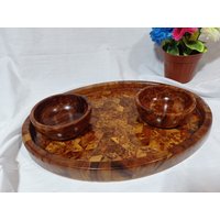 Tray Oval With 2 Bowls, Amazing Tray Wood Handmade Morocco, | Size 14"×10×3" , Wood, | Bowls 4"×2" Made Of Thuya Burl von Woodthuya1999