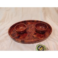 Wooden Thuya Tray With 2 Pieces Bowls, Shape Oval, Handmade in Morocco von Woodthuya1999