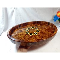 Wooden Tray Oval Made Of Thuya Wood Burl & Lemon & Inlaid With-Mother-Of-Pearl, Hand-Carved Bedt Gift Handmade Maroc von Woodthuya1999