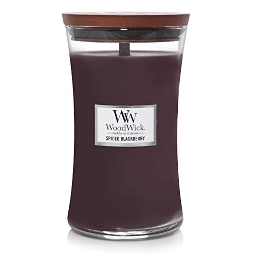 Große WoodWick Duftkerze im Sanduhrglas mit knisterndem Docht, Pomegranate,Spiced Blackberry colour, bis zu 130 Stunden Brenndauer von WoodWick