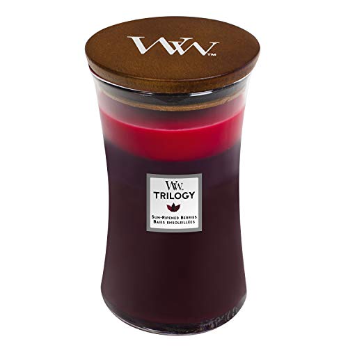 Woodwick Hourglass Trilogy Große Duftkerze mit knisterndem Docht, sonnengereifte Beeren, bis zu 130 Stunden, mehrfarbig (Sun-Ripened Berries), 10,2 x 10,2 x 17,8 cm, 610 g, Large Hourglass von WoodWick